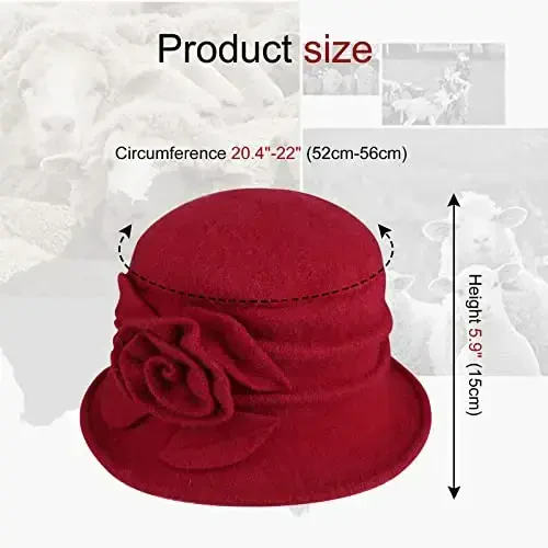 Sumolux Women Beret Hat French Vintage Floral Wool Dress Cloche Classic Winter Hat 1920s - 5