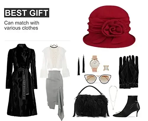 Sumolux Women Beret Hat French Vintage Floral Wool Dress Cloche Classic Winter Hat 1920s - 7