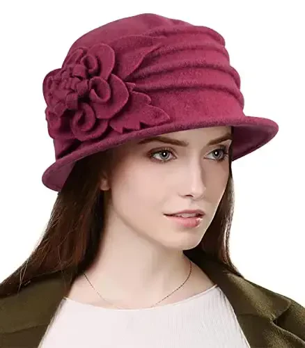 Sumolux Women Beret Hat French Vintage Floral Wool Dress Cloche Classic Winter Hat 1920s 
