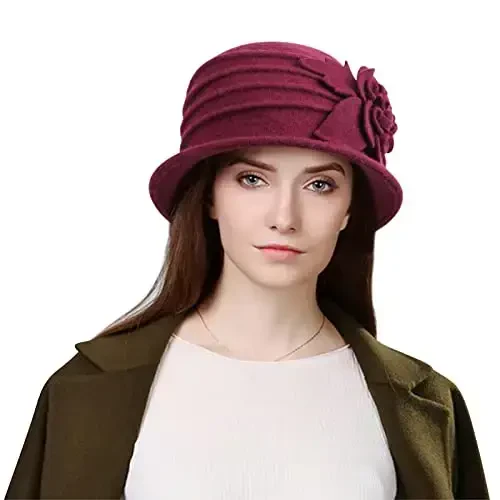 Sumolux Women Beret Hat French Vintage Floral Wool Dress Cloche Classic Winter Hat 1920s - 2