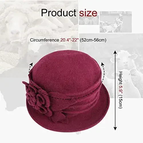 Sumolux Women Beret Hat French Vintage Floral Wool Dress Cloche Classic Winter Hat 1920s - 4