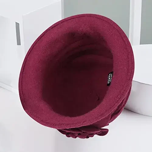 Sumolux Women Beret Hat French Vintage Floral Wool Dress Cloche Classic Winter Hat 1920s - 5