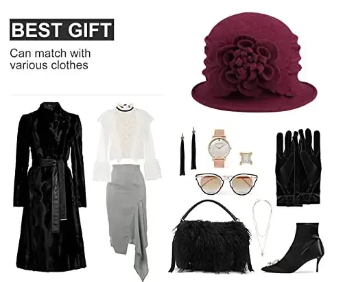 Sumolux Women Beret Hat French Vintage Floral Wool Dress Cloche Classic Winter Hat 1920s - 6