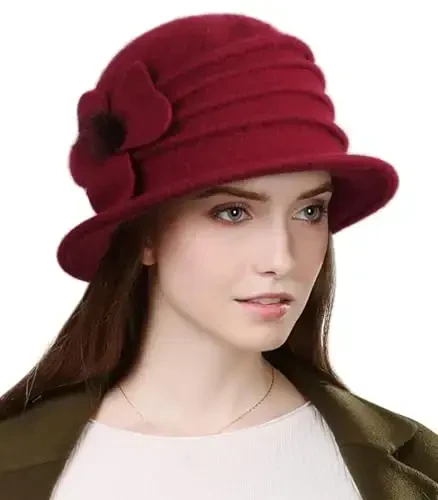 Sumolux Women Beret Hat French Vintage Floral Wool Dress Cloche Classic Winter Hat 1920s - SUMOLUX