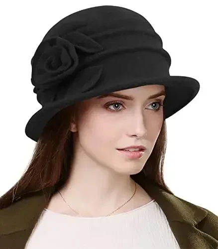 Sumolux Women Beret Hat French Vintage Floral Wool Dress Cloche Classic Winter Hat 1920s - 1