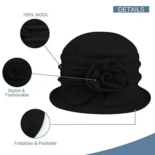 Sumolux Women Beret Hat French Vintage Floral Wool Dress Cloche Classic Winter Hat 1920s - 3
