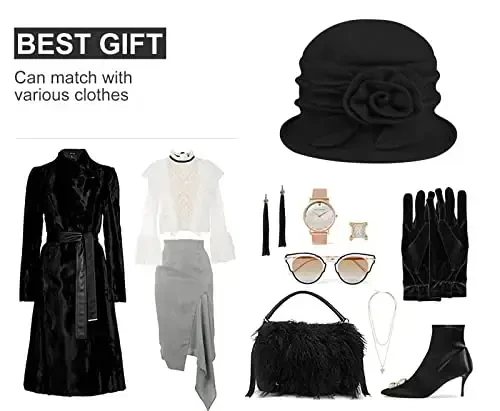 Sumolux Women Beret Hat French Vintage Floral Wool Dress Cloche Classic Winter Hat 1920s - 6