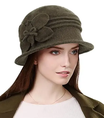 Sumolux Women Beret Hat French Vintage Floral Wool Dress Cloche Classic Winter Hat 1920s 