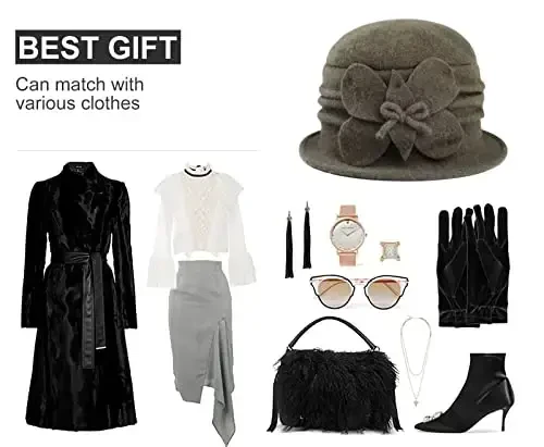 Sumolux Women Beret Hat French Vintage Floral Wool Dress Cloche Classic Winter Hat 1920s - 6