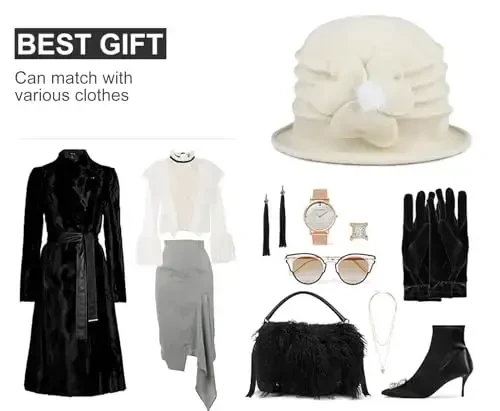 Sumolux Women Beret Hat French Vintage Floral Wool Dress Cloche Classic Winter Hat 1920s - 6