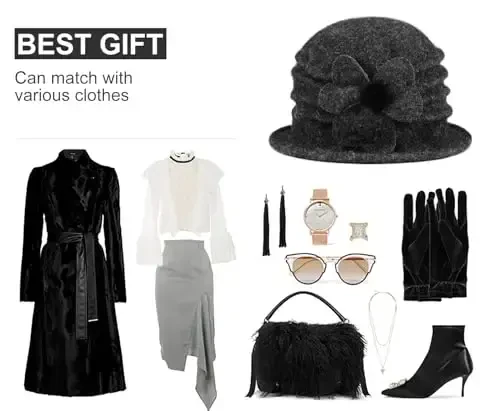 Sumolux Women Beret Hat French Vintage Floral Wool Dress Cloche Classic Winter Hat 1920s - 6