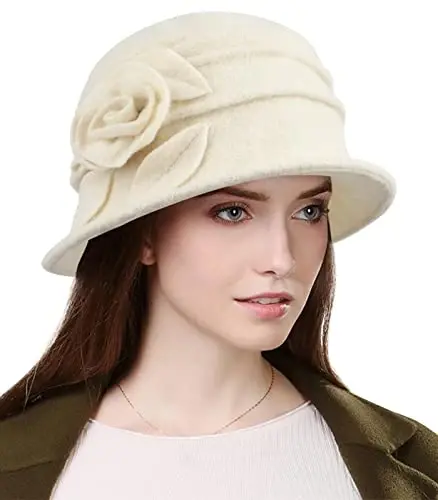Sumolux Women Beret Hat French Vintage Floral Wool Dress Cloche Classic Winter Hat 1920s 