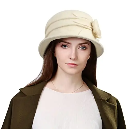 Sumolux Women Beret Hat French Vintage Floral Wool Dress Cloche Classic Winter Hat 1920s - SUMOLUX (1)