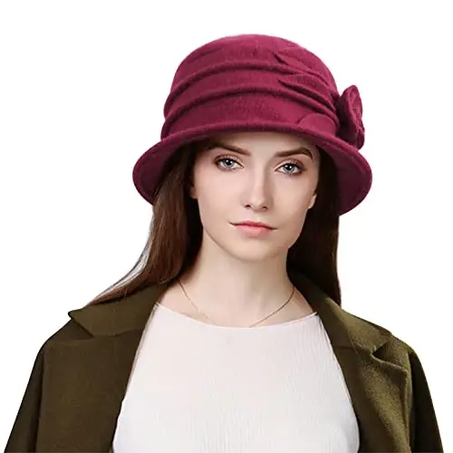 Sumolux Women Beret Hat French Vintage Floral Wool Dress Cloche Classic Winter Hat 1920s - 2