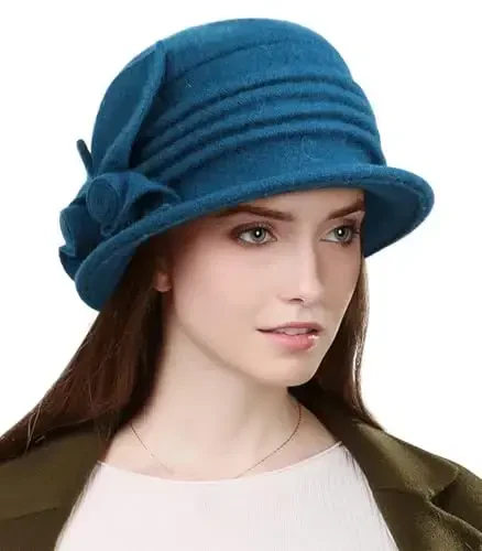 Sumolux Women Beret Hat French Vintage Floral Wool Dress Cloche Classic Winter Hat 1920s - SUMOLUX