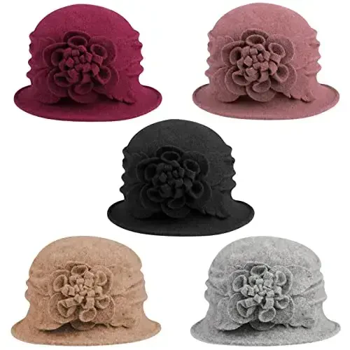 Sumolux Women Beret Hat French Vintage Floral Wool Dress Cloche Classic Winter Hat 1920s - 7