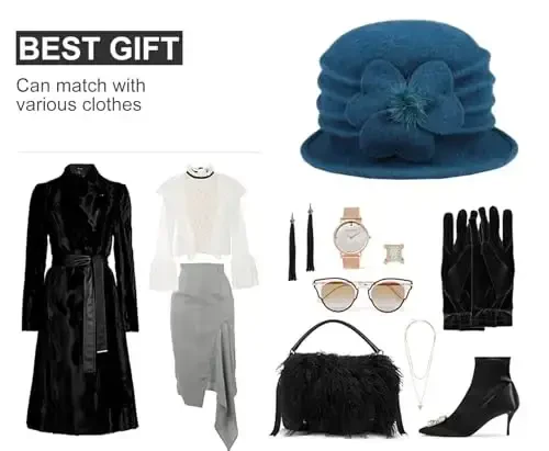 Sumolux Women Beret Hat French Vintage Floral Wool Dress Cloche Classic Winter Hat 1920s - 6