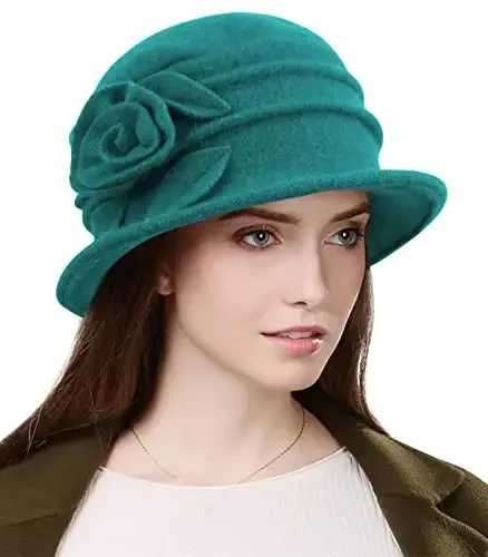 Sumolux Women Beret Hat French Vintage Floral Wool Dress Cloche Classic Winter Hat 1920s 