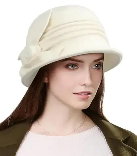 Sumolux Women Beret Hat French Vintage Floral Wool Dress Cloche Classic Winter Hat 1920s - SUMOLUX