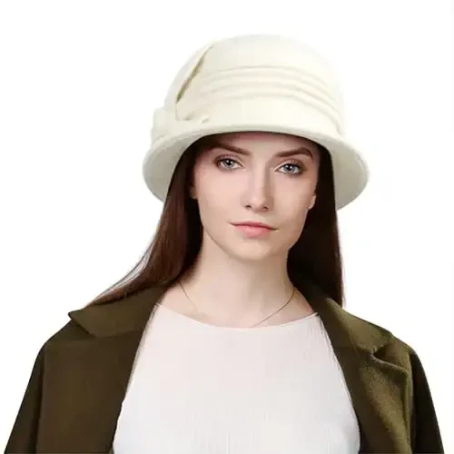 Sumolux Women Beret Hat French Vintage Floral Wool Dress Cloche Classic Winter Hat 1920s - SUMOLUX (1)
