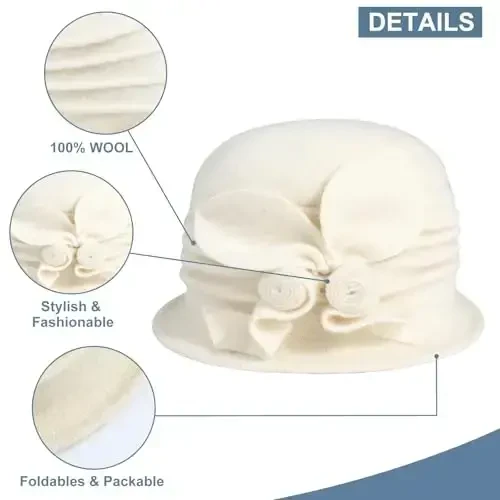 Sumolux Women Beret Hat French Vintage Floral Wool Dress Cloche Classic Winter Hat 1920s - 3
