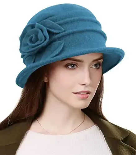 Sumolux Women Beret Hat French Vintage Floral Wool Dress Cloche Classic Winter Hat 1920s - SUMOLUX