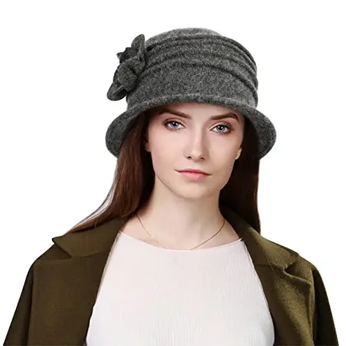 Sumolux Women Beret Hat French Vintage Floral Wool Dress Cloche Classic Winter Hat 1920s - SUMOLUX (1)