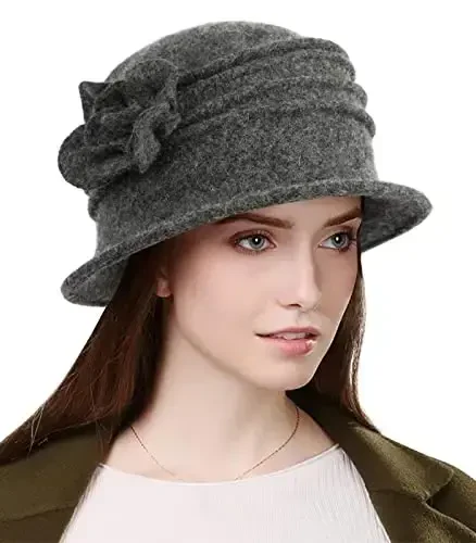 Sumolux Women Beret Hat French Vintage Floral Wool Dress Cloche Classic Winter Hat 1920s 