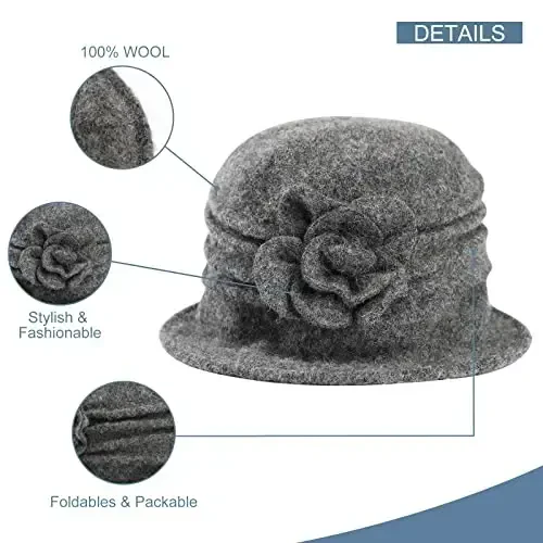 Sumolux Women Beret Hat French Vintage Floral Wool Dress Cloche Classic Winter Hat 1920s - 3
