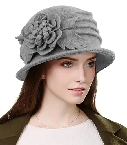 Sumolux Women Beret Hat French Vintage Floral Wool Dress Cloche Classic Winter Hat 1920s 