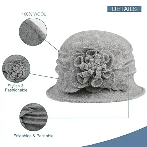 Sumolux Women Beret Hat French Vintage Floral Wool Dress Cloche Classic Winter Hat 1920s - 3