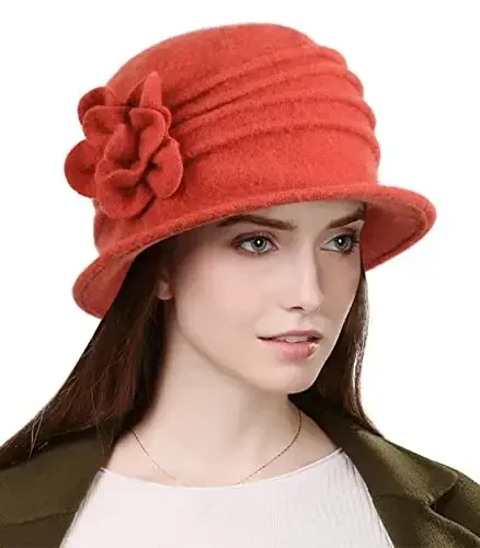 Sumolux Women Beret Hat French Vintage Floral Wool Dress Cloche Classic Winter Hat 1920s 