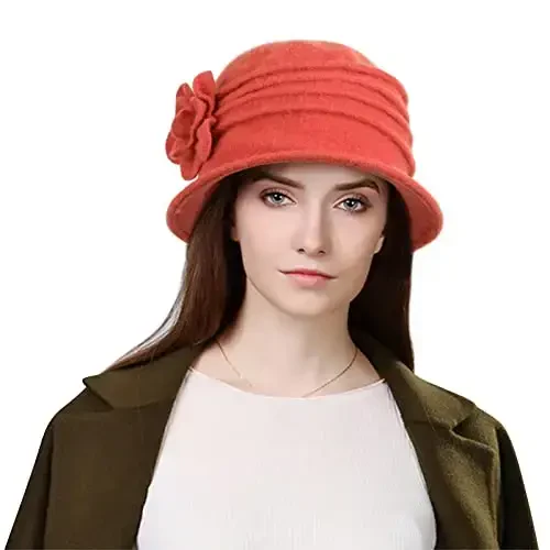 Sumolux Women Beret Hat French Vintage Floral Wool Dress Cloche Classic Winter Hat 1920s - 2