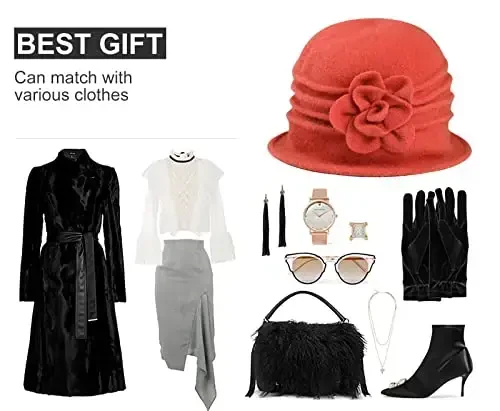 Sumolux Women Beret Hat French Vintage Floral Wool Dress Cloche Classic Winter Hat 1920s - 6