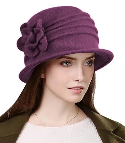 Sumolux Women Beret Hat French Vintage Floral Wool Dress Cloche Classic Winter Hat 1920s - 1