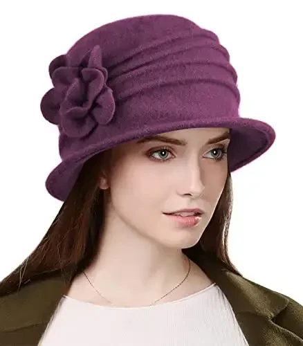 Sumolux Women Beret Hat French Vintage Floral Wool Dress Cloche Classic Winter Hat 1920s - SUMOLUX