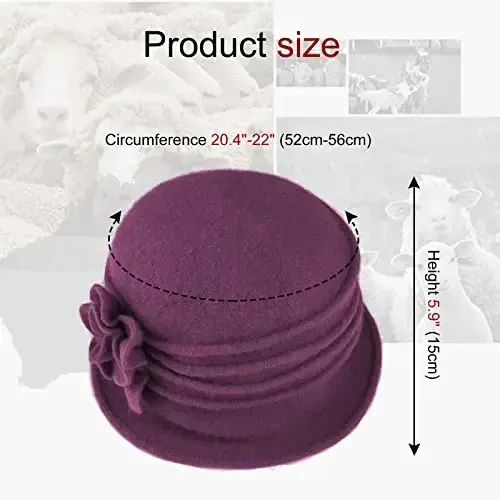 Sumolux Women Beret Hat French Vintage Floral Wool Dress Cloche Classic Winter Hat 1920s - 4