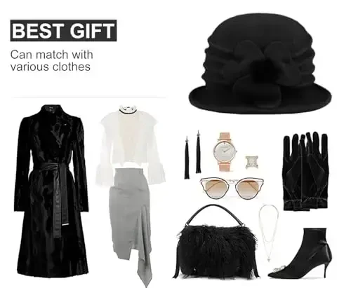 Sumolux Women Beret Hat French Vintage Floral Wool Dress Cloche Classic Winter Hat 1920s - 6