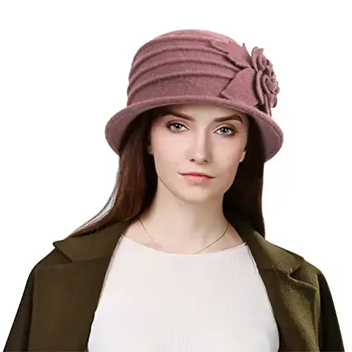 Sumolux Women Beret Hat French Vintage Floral Wool Dress Cloche Classic Winter Hat 1920s - 2