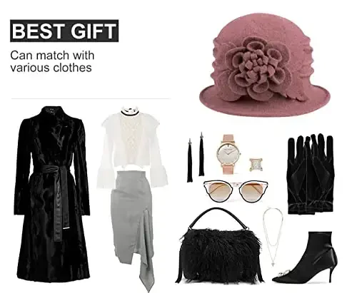 Sumolux Women Beret Hat French Vintage Floral Wool Dress Cloche Classic Winter Hat 1920s - 6