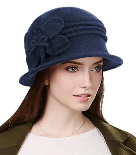 Sumolux Women Beret Hat French Vintage Floral Wool Dress Cloche Classic Winter Hat 1920s 