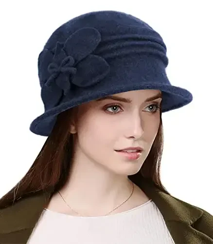 Sumolux Women Beret Hat French Vintage Floral Wool Dress Cloche Classic Winter Hat 1920s - SUMOLUX