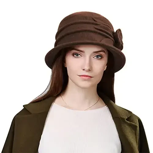 Sumolux Women Beret Hat French Vintage Floral Wool Dress Cloche Classic Winter Hat 1920s - SUMOLUX (1)