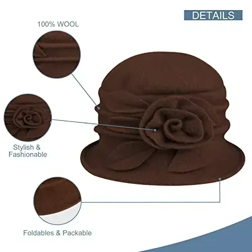 Sumolux Women Beret Hat French Vintage Floral Wool Dress Cloche Classic Winter Hat 1920s - 3