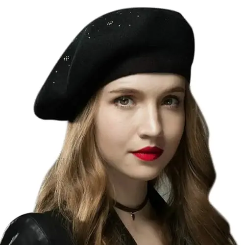 Sumolux Women Beret Hat French Wool Beret Beanie Cap Classic Solid Color Autumn Winter Hats 