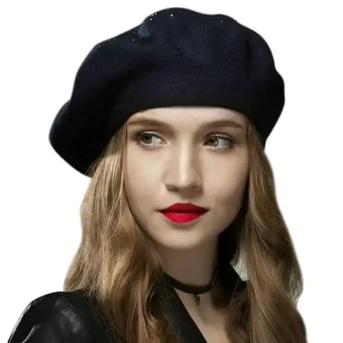 Sumolux Women Beret Hat French Wool Beret Beanie Cap Classic Solid Color Autumn Winter Hats 