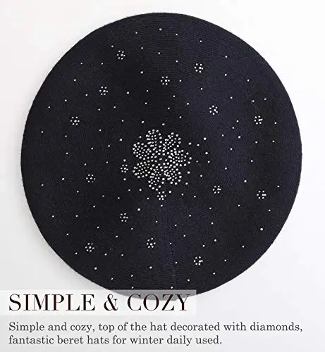 Sumolux Women Beret Hat French Wool Beret Beanie Cap Classic Solid Color Autumn Winter Hats - 3