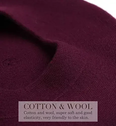 Sumolux Women Beret Hat French Wool Beret Beanie Cap Classic Solid Color Autumn Winter Hats - 6