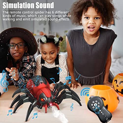 Sumsync Remote Control Spider Kids Toys - Realistic RC Spider, Music Effect, LED Light, Toys for 3 4 5 6 7 8 9 10 11 12+ Year Old Boys/Girls, Gifts for Halloween Christmas Birthday, Red - 9