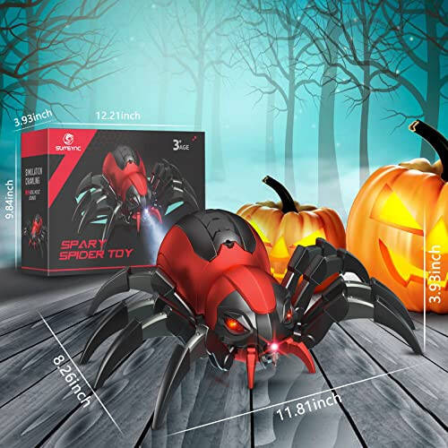 Sumsync Remote Control Spider Kids Toys - Realistic RC Spider, Music Effect, LED Light, Toys for 3 4 5 6 7 8 9 10 11 12+ Year Old Boys/Girls, Gifts for Halloween Christmas Birthday, Red - 11